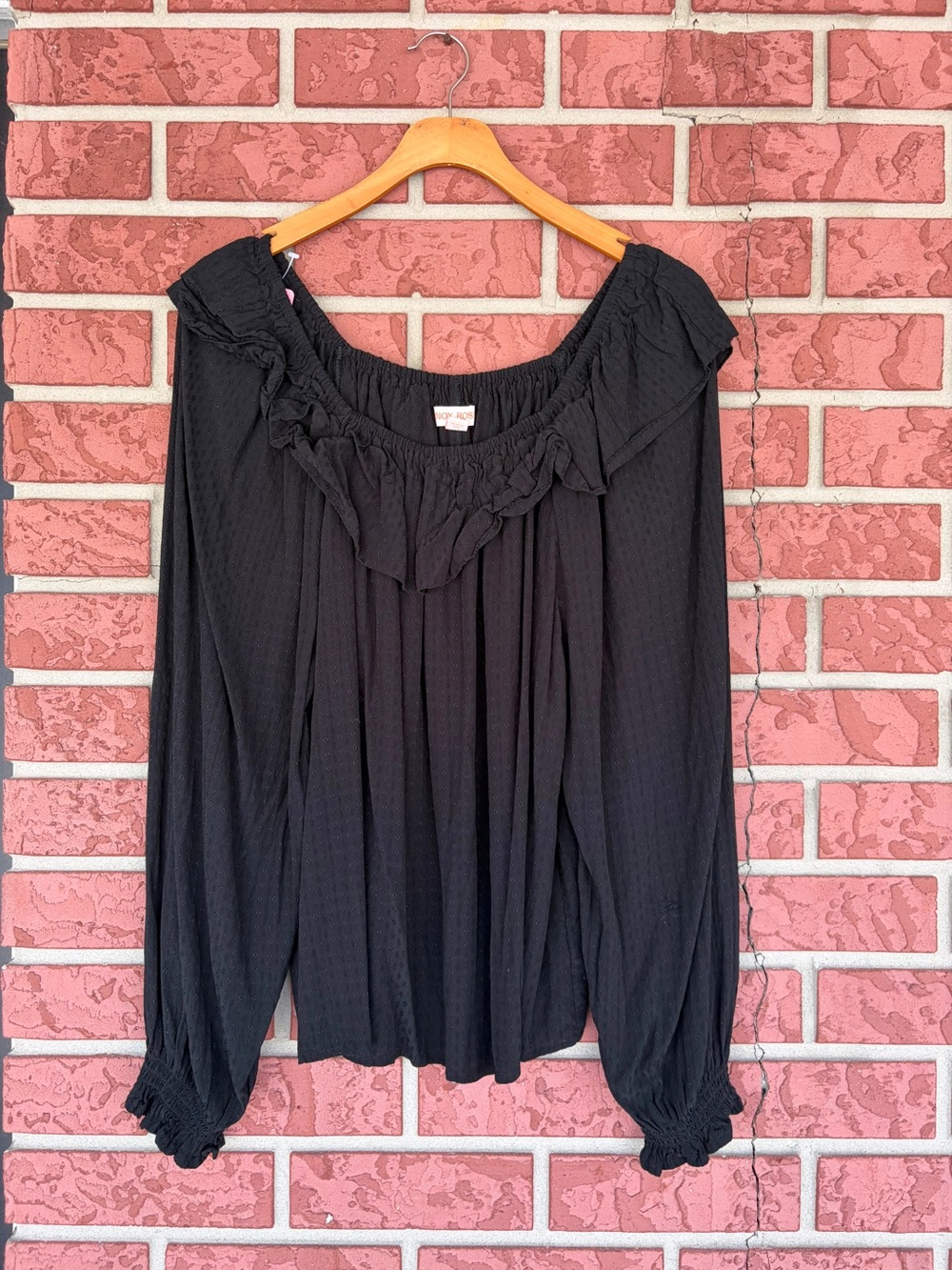 Knox Rose Black Ruffled Peasant Blouse